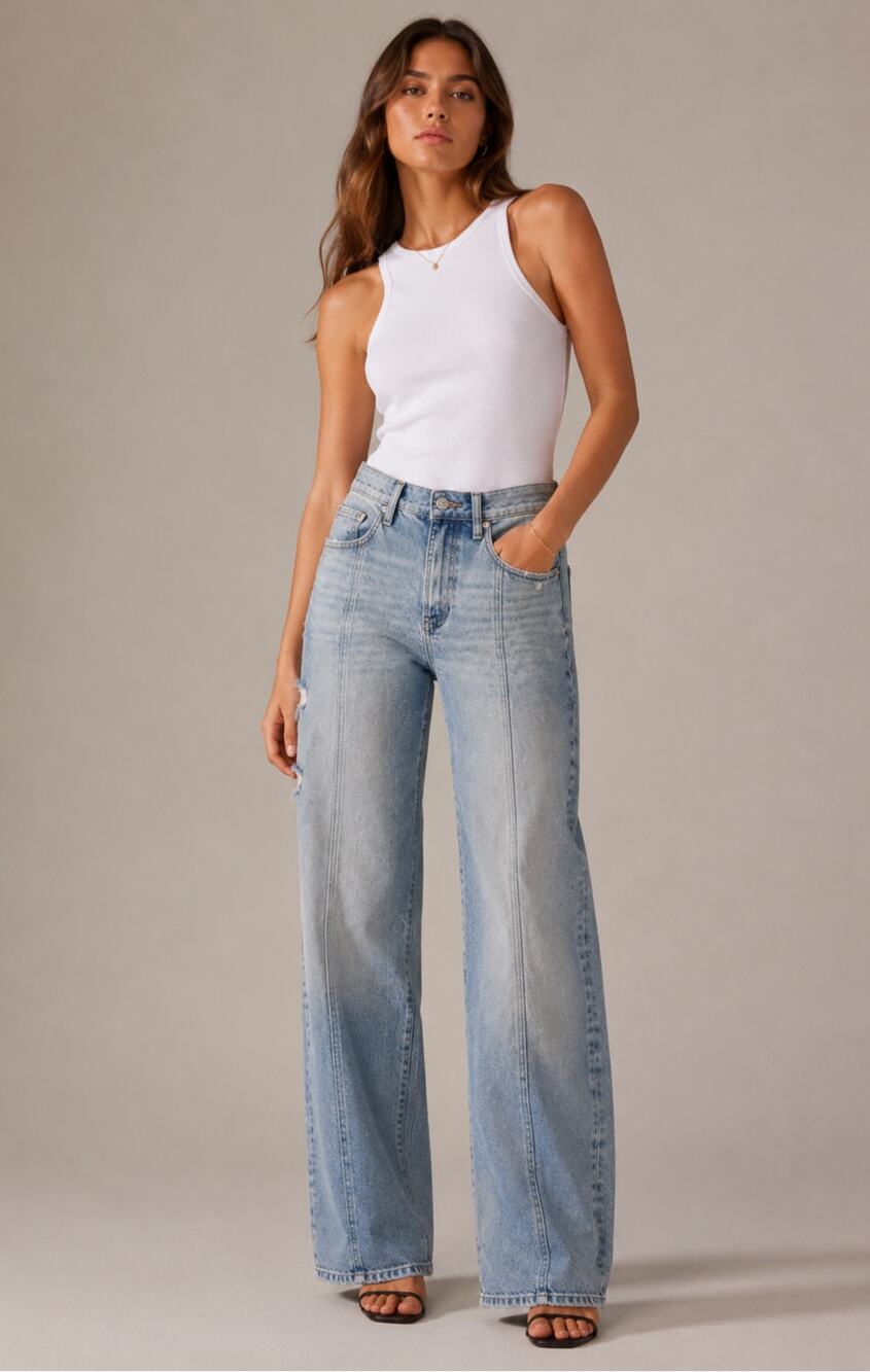 Express High Rise Wide Leg Jeans Size 14R Light Wash